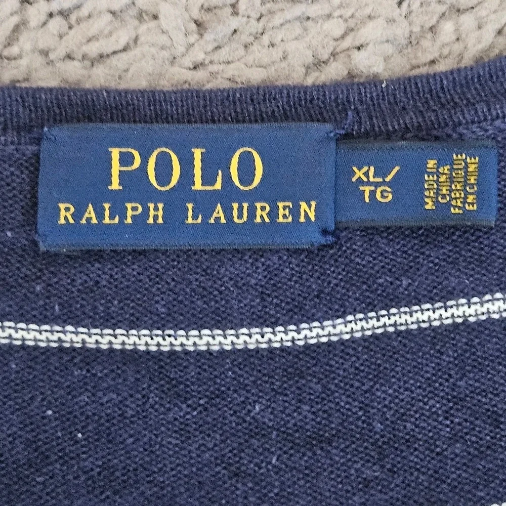 Polo Ralph Lauren Blue White Striped Pullover Sweater XL Coastal Preppy‎